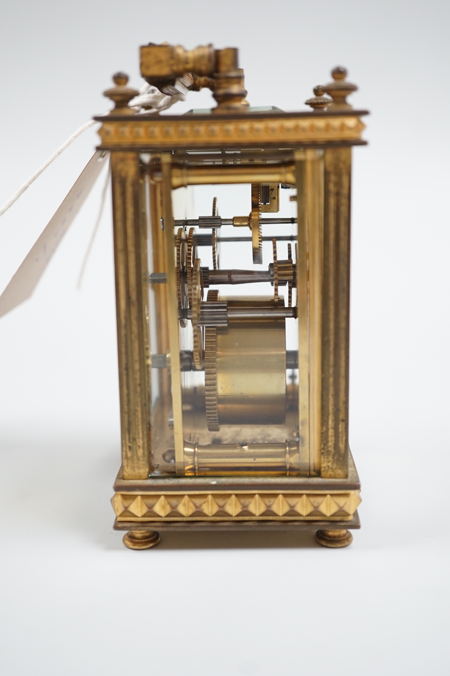 A French brass presentation carriage timepiece, 11cm high